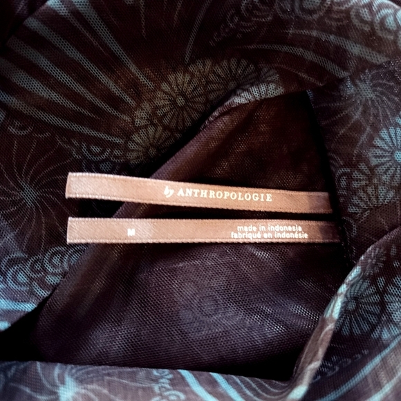 Womens Anthropologie Sheer Black Green Pullover Floral Blouse Mock Turtleneck M - Picture 7 of 15